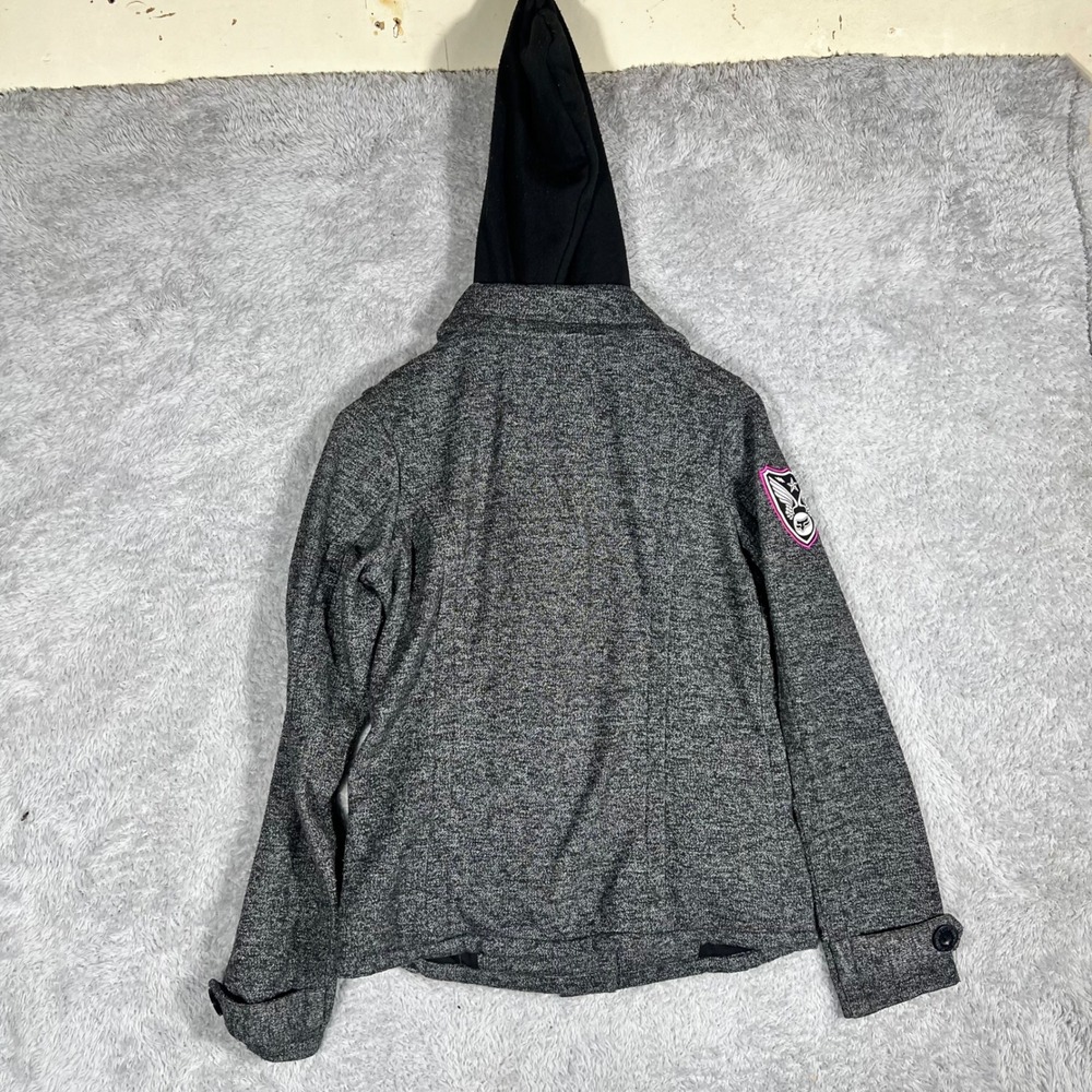 Fox Racing Womens Gray Marl Peacoat Hooded Jacket Double Breasted Size M